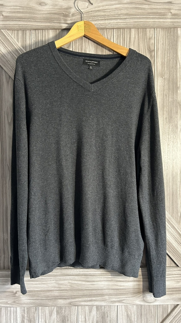 Banana Republic Silk Cotton Cashmere V-Neck Sweater Charcoal Gray XL